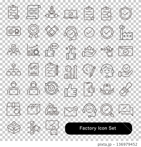 Factory, inspection, quality control icon set Graph and chart icon set: pie chart, bar graph, statistical material 136979452