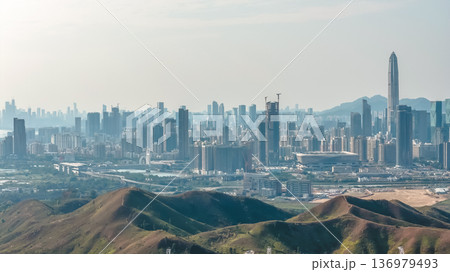 Ma Tso Lung wetlands overlooking towering Shenzhen urban skyline Feb 18 2026 136979493