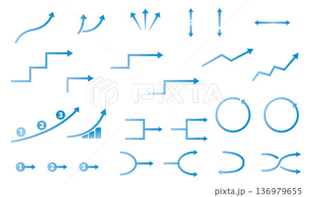 Web・アプリUI向けブルーグラデ細線矢印セット 136979655