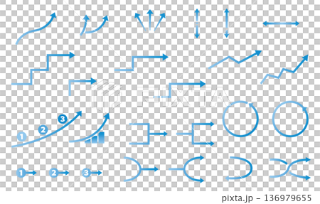Web・アプリUI向けブルーグラデ細線矢印セット 136979655