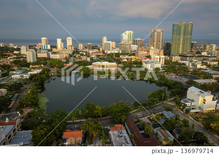 Modern skyline of downtown St Petersburg, Florida, USA. Urban view with commercial and residential towers near Tampa Bay. Modern skyline of downtown St Petersburg, Florida, USA. Urban view with commercial and residential towers near Tampa Bay. 136979714