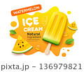 Yellow watermelon ice cream, Cool sweet fresh, poster design on yellow background 136979821
