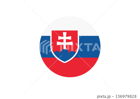 Slovakia Flag Round Icon With National Coat Of Arms Slovak Republic Symbol On White Background 136979828