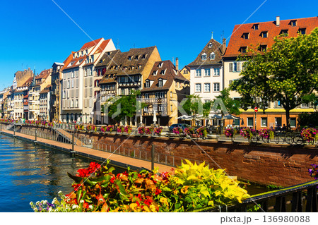 Summer landscape overlooking the streets and canals of Strasbourg 136980088