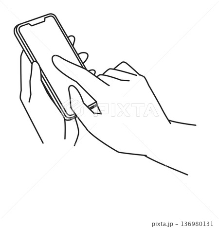 スマホを操作する手の線画イラスト スマホを操作する手の線画イラスト 136980131