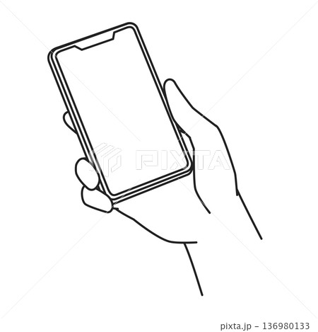 スマホを持つ手の線画イラスト スマホを持つ手の線画イラスト 136980133