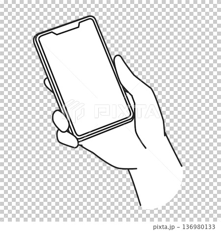 スマホを持つ手の線画イラスト スマホを持つ手の線画イラスト 136980133