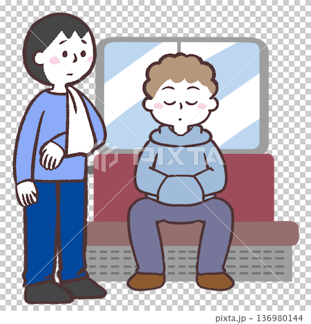 車内で座れなくて困る怪我をした男性のイラスト 136980144