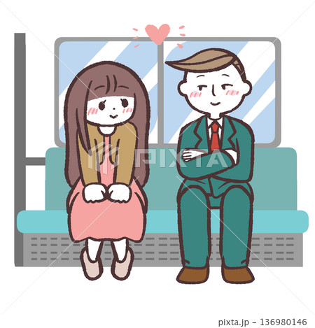 車内で見つめ合う男女のイラスト 136980146