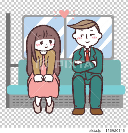 車内で見つめ合う男女のイラスト 136980146