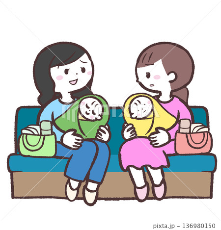ソファーに座って赤ちゃんを抱いたお母さんたちの感じ悪い雰囲気のイラスト ソファーに座って赤ちゃんを抱いたお母さんたちの感じ悪い雰囲気のイラスト 136980150