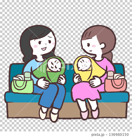 ソファーに座って赤ちゃんを抱いたお母さんたちの感じ悪い雰囲気のイラスト ソファーに座って赤ちゃんを抱いたお母さんたちの感じ悪い雰囲気のイラスト 136980150