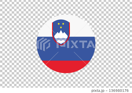 Slovenia Flag Round Icon With Coat Of Arms, Triglav Mountains And Stars Symbol Slovenia Flag Round Icon With Coat Of Arms, Triglav Mountains And Stars Symbol 136980176