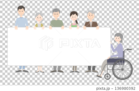ボードを持つ介護施設の人々 ボードを持つ介護施設の人々 136980392