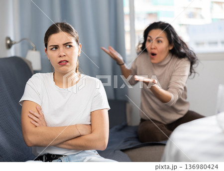 Two women having quarrel at home Two women having quarrel at home 136980424