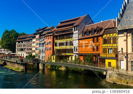 Summer landscape overlooking the streets and canals of Strasbourg 136980458