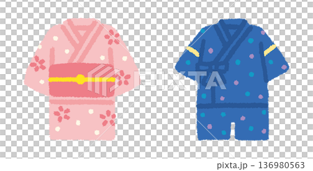 浴衣 甚平 セット イラスト 夏祭り 子ども 和装 手描き シンプル 136980563