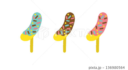 チョコバナナ セット イラスト 夏祭り 屋台 カラフル 手描き シンプル 136980564