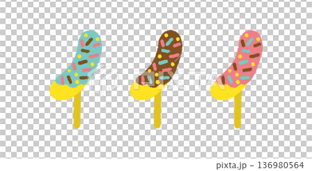 チョコバナナ セット イラスト 夏祭り 屋台 カラフル 手描き シンプル 136980564
