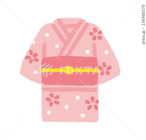 浴衣 子ども イラスト 夏祭り 女の子 和装 手描き シンプル 136980570