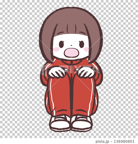 圖：一個穿著紅色運動衫的女孩坐在地上，嘴巴張得大大的。 136980801