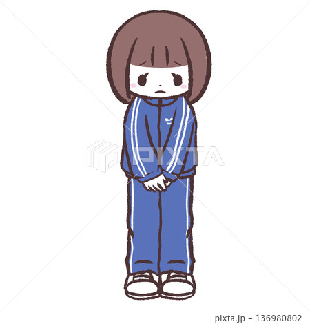 うつむく青ジャージの女の子のイラスト 136980802