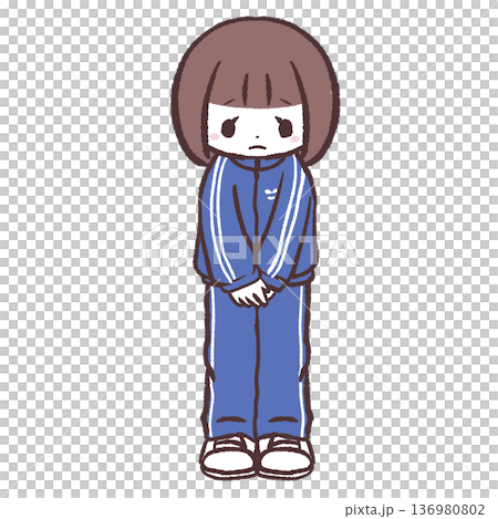 うつむく青ジャージの女の子のイラスト 136980802