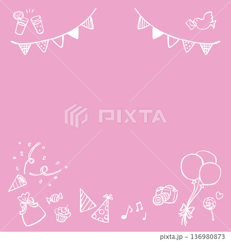 ピンクのパーティ背景 コピースペース付き 手描きdoodleベクター素材 136980873