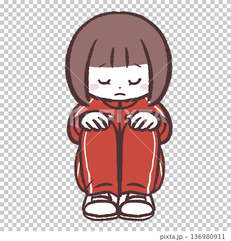 しょんぼり体育座りする赤ジャージの女の子のイラスト しょんぼり体育座りする赤ジャージの女の子のイラスト 136980911