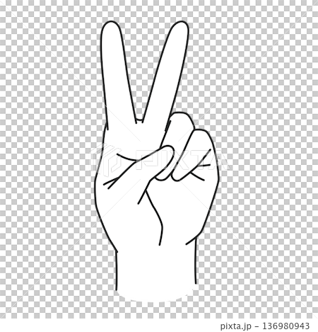 Line drawing illustration of left hand counting to 2: Peace sign 136980943