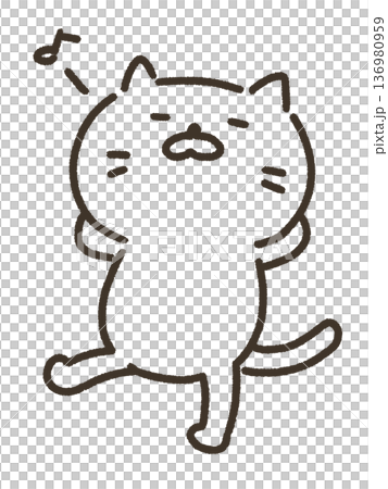 一隻嗡嗡叫的貓的線條畫插圖 136980959