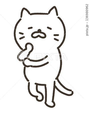 思案する猫の線画イラスト 思案する猫の線画イラスト 136980962