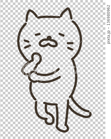 思案する猫の線画イラスト 思案する猫の線画イラスト 136980962