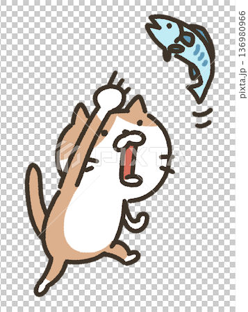 魚をとる猫のイラスト 136980966