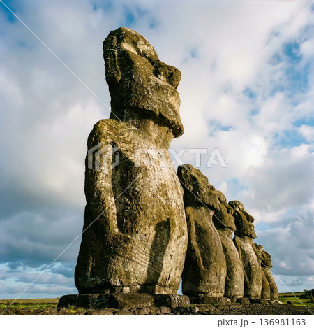 モアイ像　イースター島　AIイメージ 136981163