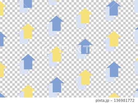 [Transparent background] A design with yellow and blue upward arrows lined up in a regular pattern 136981772