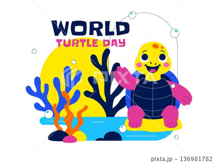 World Turtle Day Celebration Vector Illustration Featuring Sea Turtle and Ocean Elements for Environmental Awareness Campaign Background World Turtle Day Celebration Vector Illustration Featuring Sea Turtle and Ocean Elements for Environmental Awareness Campaign Background 136981782