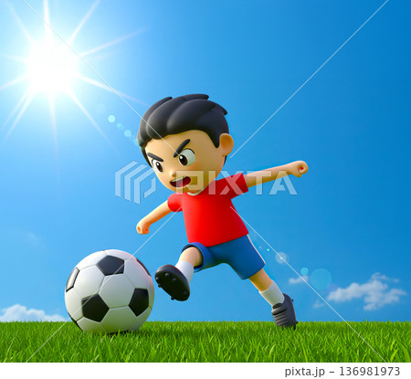 サッカーをする元気な少年 サッカーをする元気な少年 136981973