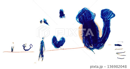 【背景透過】アクリルとパステルで描いた、赤い線と紺色の人物や抽象的な形 【背景透過】アクリルとパステルで描いた、赤い線と紺色の人物や抽象的な形 136982048