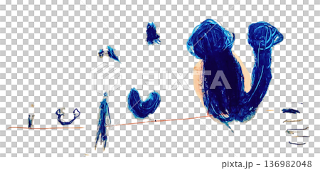 【背景透過】アクリルとパステルで描いた、赤い線と紺色の人物や抽象的な形 【背景透過】アクリルとパステルで描いた、赤い線と紺色の人物や抽象的な形 136982048