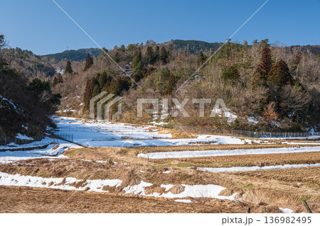 奥琵琶湖の残雪の棚田 滋賀県長浜市永原 奥琵琶湖の残雪の棚田 滋賀県長浜市永原 136982495