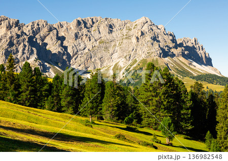 Munt de Fornella in magical Dolomites mountains. South Tyrol, Italy Munt de Fornella in magical Dolomites mountains. South Tyrol, Italy 136982548