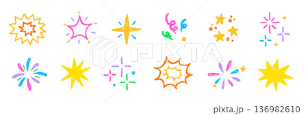 Star sticker crayon texture icon set. Star icon kid sketch hand drawn line marker crayon brush color texture..Cute cartoon funny childish magic twinkle glow pastel decoration. Vector Star sticker crayon texture icon set. Star icon kid sketch hand drawn line marker crayon brush color texture..Cute cartoon funny childish magic twinkle glow pastel decoration. Vector 136982610