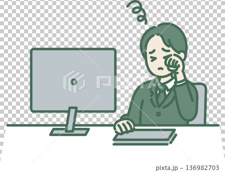 Illustration of a businessman suffering from eye strain 136982703