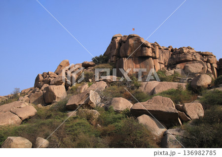 Granite hill in Basapur, Karnataka, India. 136982785