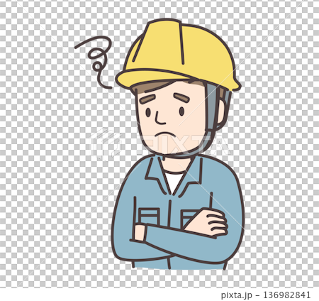 Illustration of a worried male worker with his arms crossed 136982841