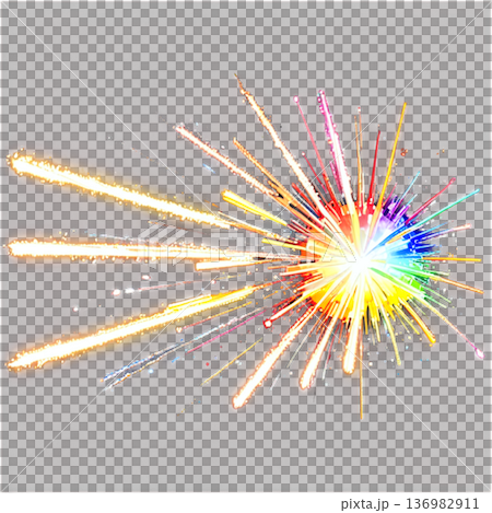 Fireworks festival, fireworks, Japanese-style fireworks, sparklers, sparkling particles, transparent, summer festival 136982911