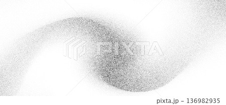 Grainy fading wavy sand texture. Subtle dotted gradient waved background. Gritty backdrop with specks, particles and granules. Grunge grain noise speckle wallpaper for banner, poster, brochure. Vector 136982935