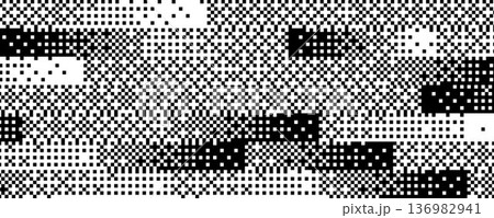 Pixelated bitmap pattern background. Black rectangle dither texture. Abstract 8 bit screen pattern. Arcade video game wallpaper. Retro pixel art backdrop. Vector dissolving raster effect overlay 136982941