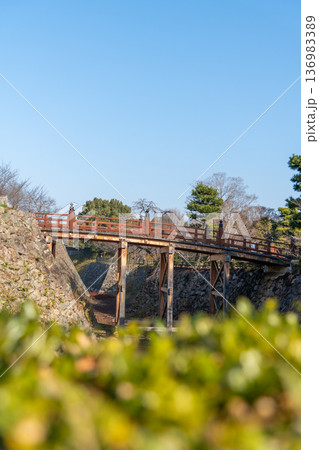 生垣越しに見る大和郡山城の極楽橋 136983389